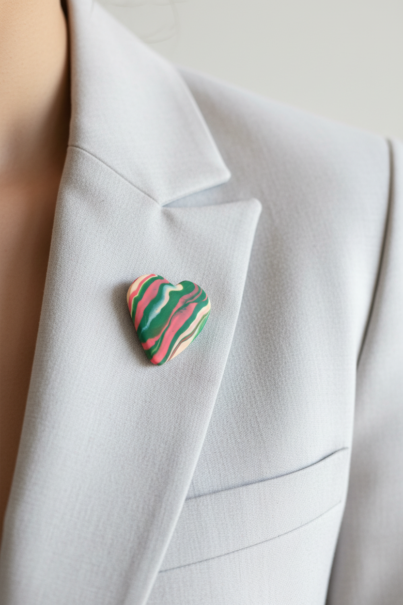 Green Heart Polymer Clay Brooch