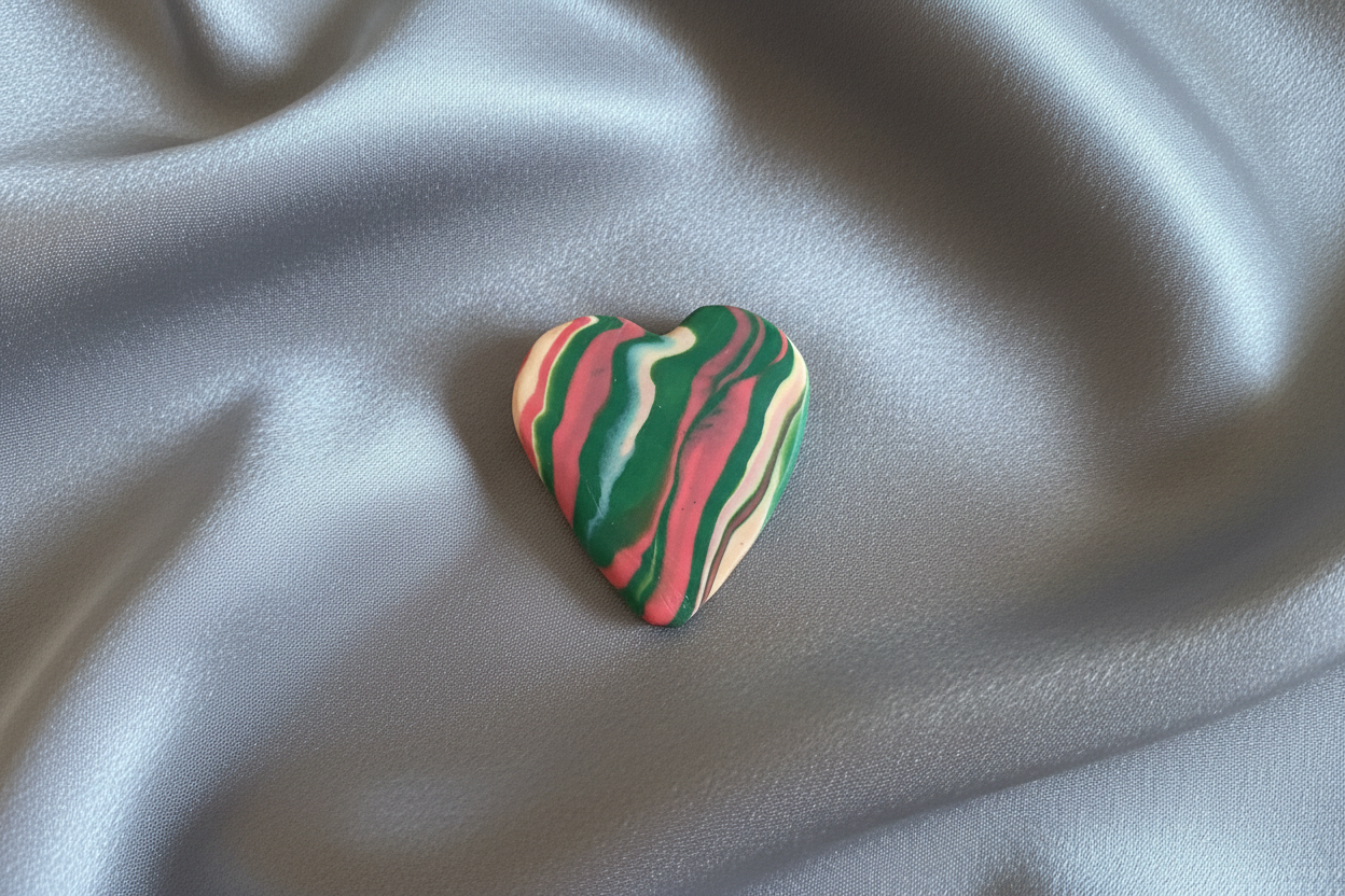 Green Heart Polymer Clay Brooch