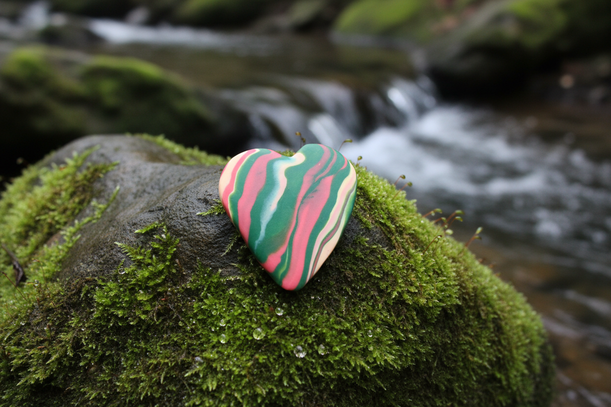 Green Heart Polymer Clay Brooch