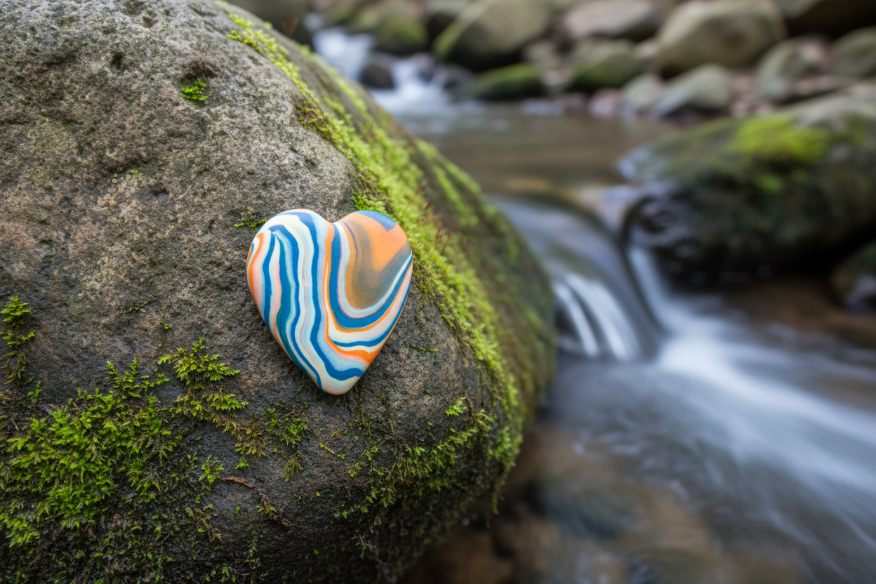 Orange & Blue Heart Polymer Clay Brooch