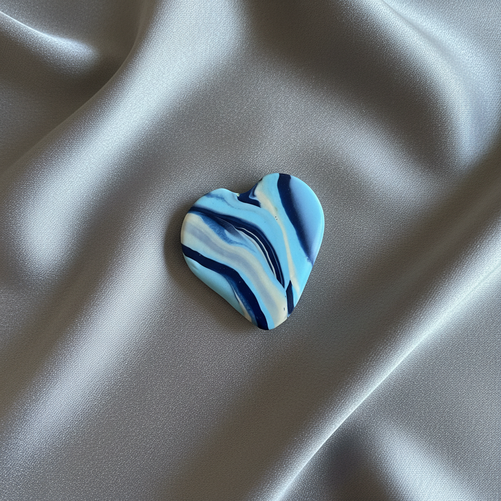 Blue Heart Polymer Clay Brooch