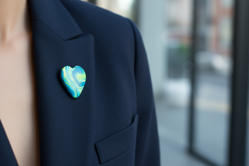 Teal Heart Polymer Clay Brooch