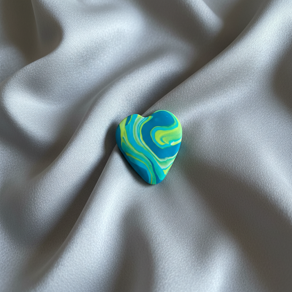Teal Heart Polymer Clay Brooch