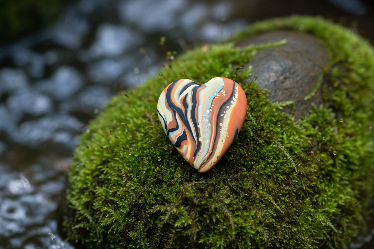 Brown Heart Polymer Clay Brooch