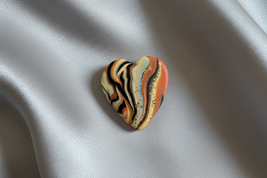 Brown Heart Polymer Clay Brooch