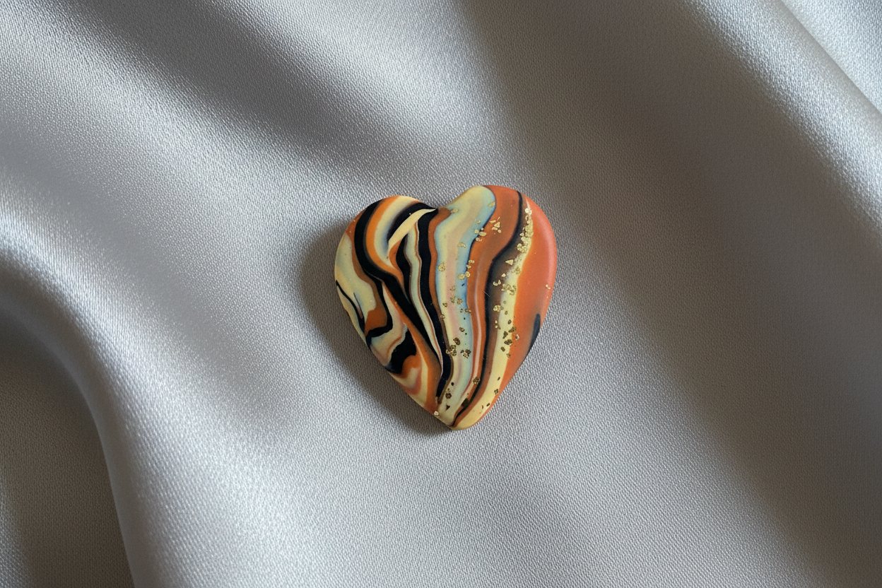 Brown Heart Polymer Clay Brooch