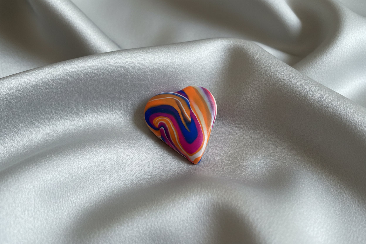 Orange Heart Polymer Clay Brooch