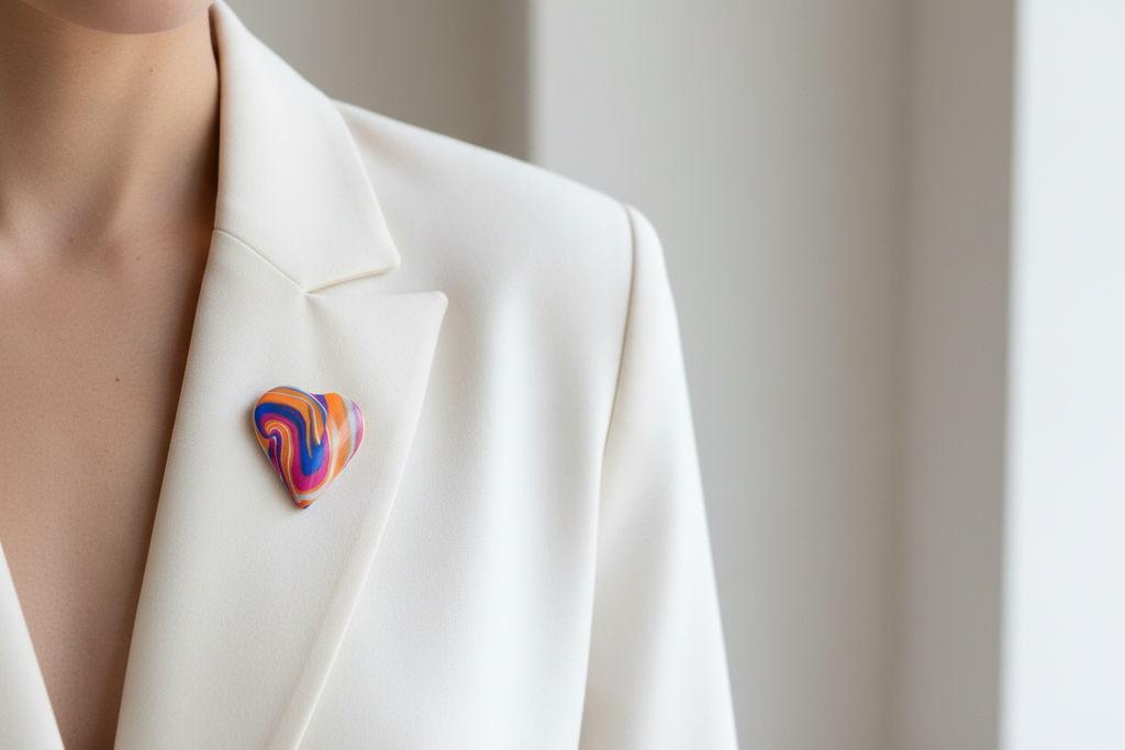 Orange Heart Polymer Clay Brooch