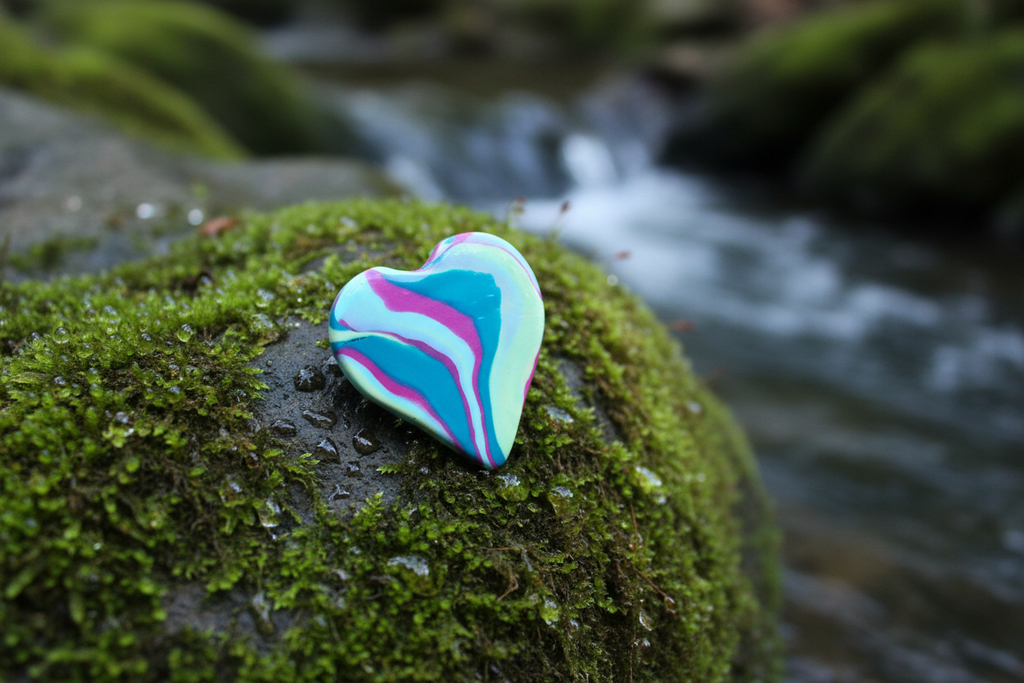 Teal & Pink Heart Polymer Clay Brooch