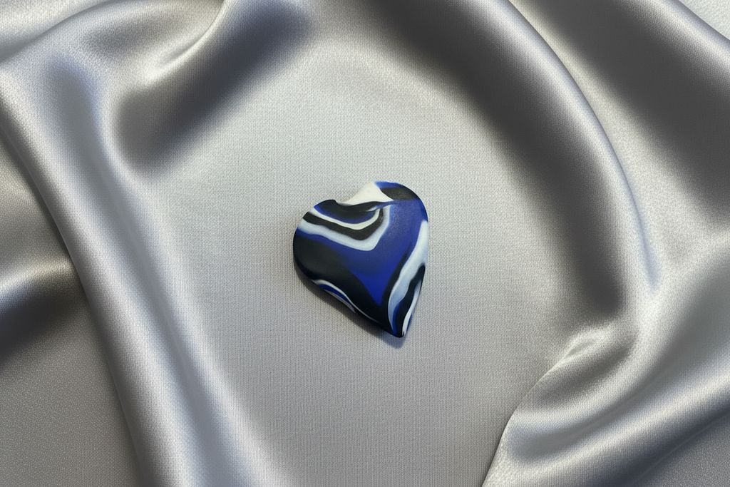 Black & Blue Heart Polymer Clay Brooch