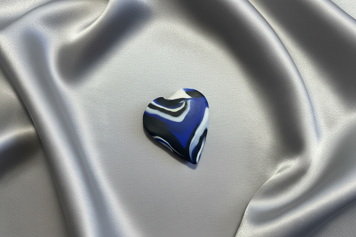 Black & Blue Heart Polymer Clay Brooch