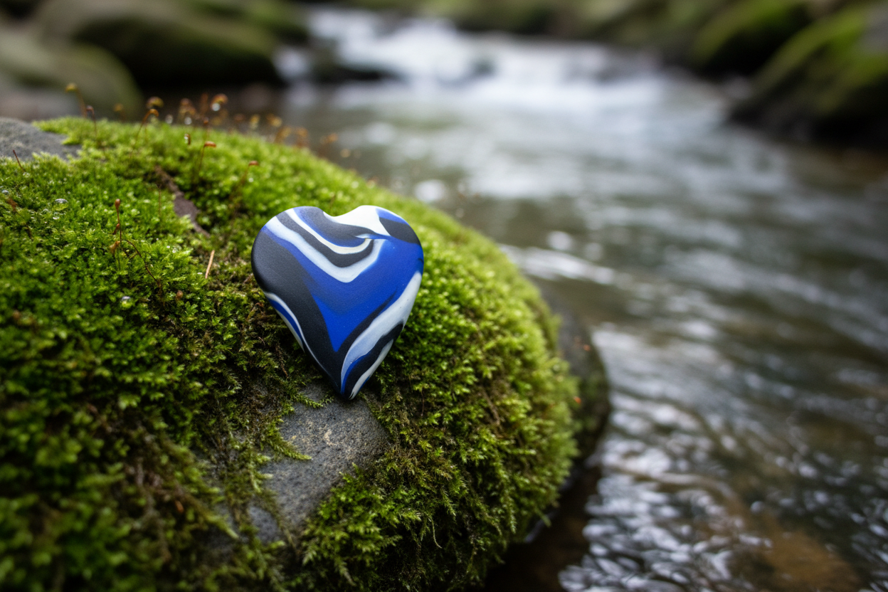 Black & Blue Heart Polymer Clay Brooch