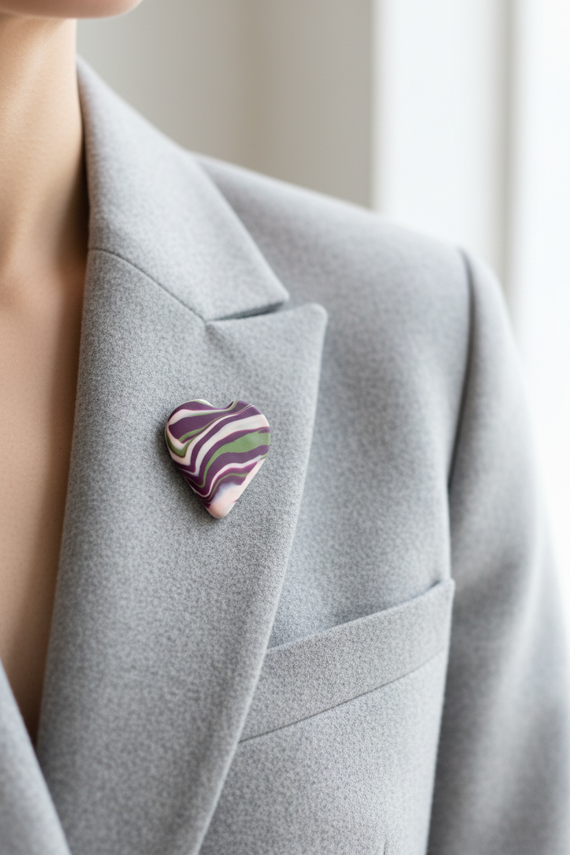 Pink & Purple Heart Polymer Clay Brooch