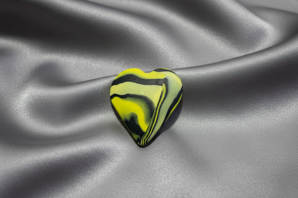 Yellow & Navy Heart Polymer Clay Brooch