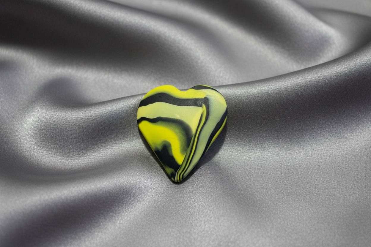 Yellow & Navy Heart Polymer Clay Brooch