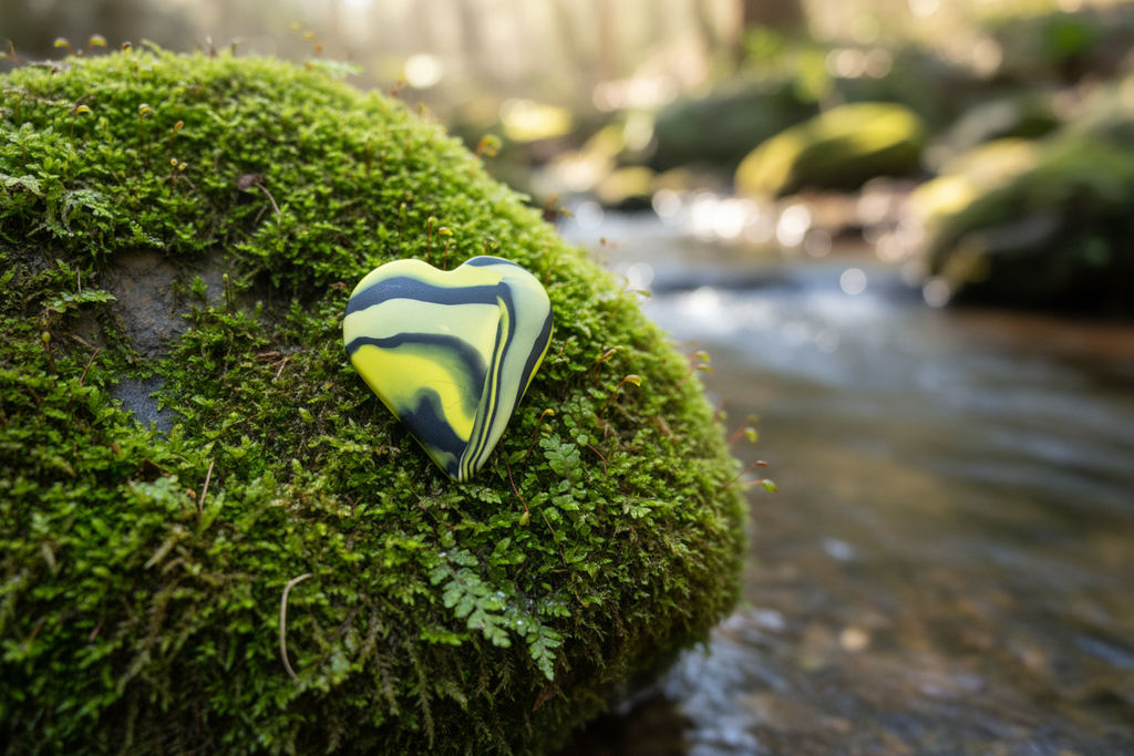 Yellow & Navy Heart Polymer Clay Brooch