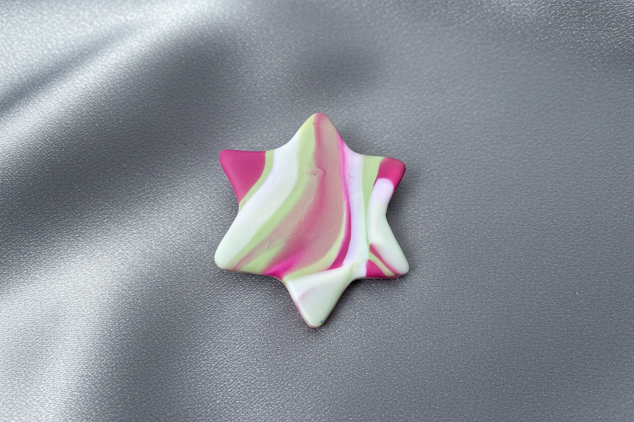 Pink, Green & White Star Polymer Clay Brooch