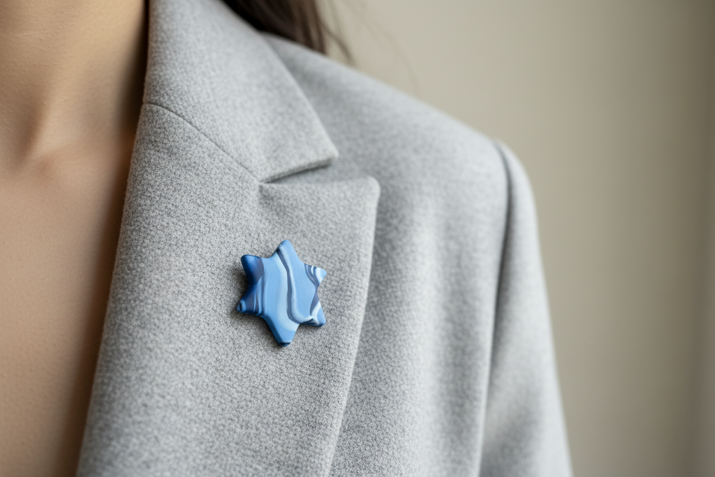 Blue Star Polymer Clay Brooch
