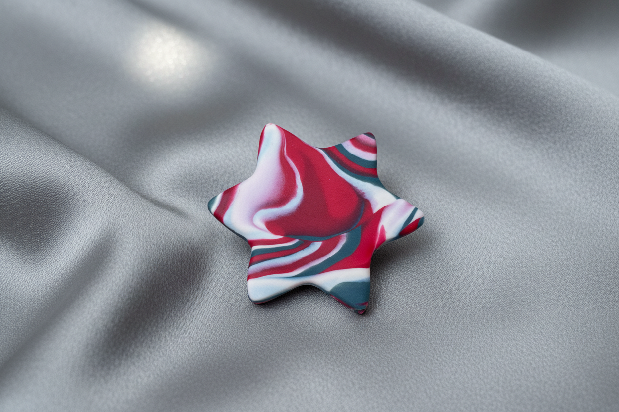 Red, Grey & White Star Polymer Clay Brooch