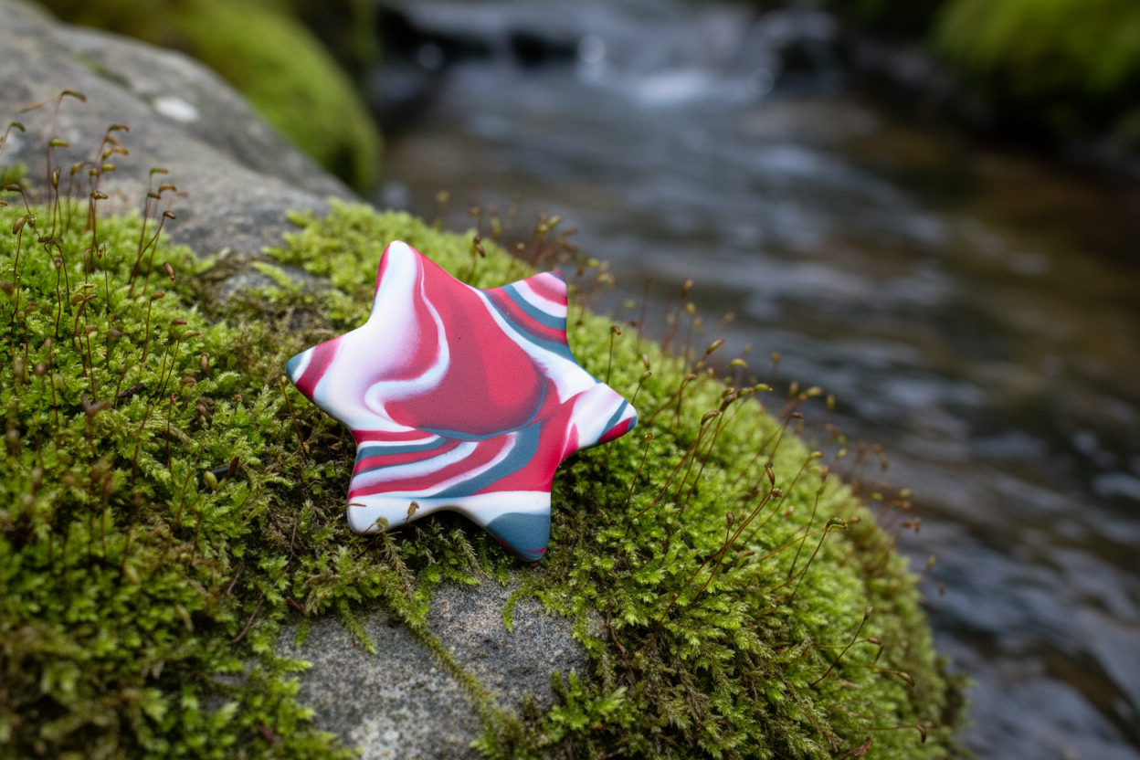 Red, Grey & White Star Polymer Clay Brooch