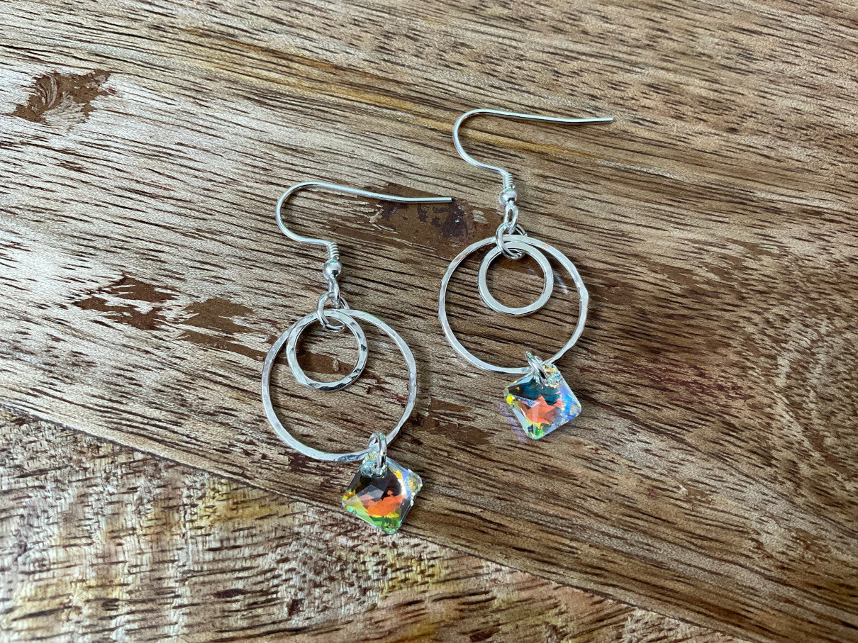 Swarovski Crystal & Circles Dangle Earrings - Auroa Borealis