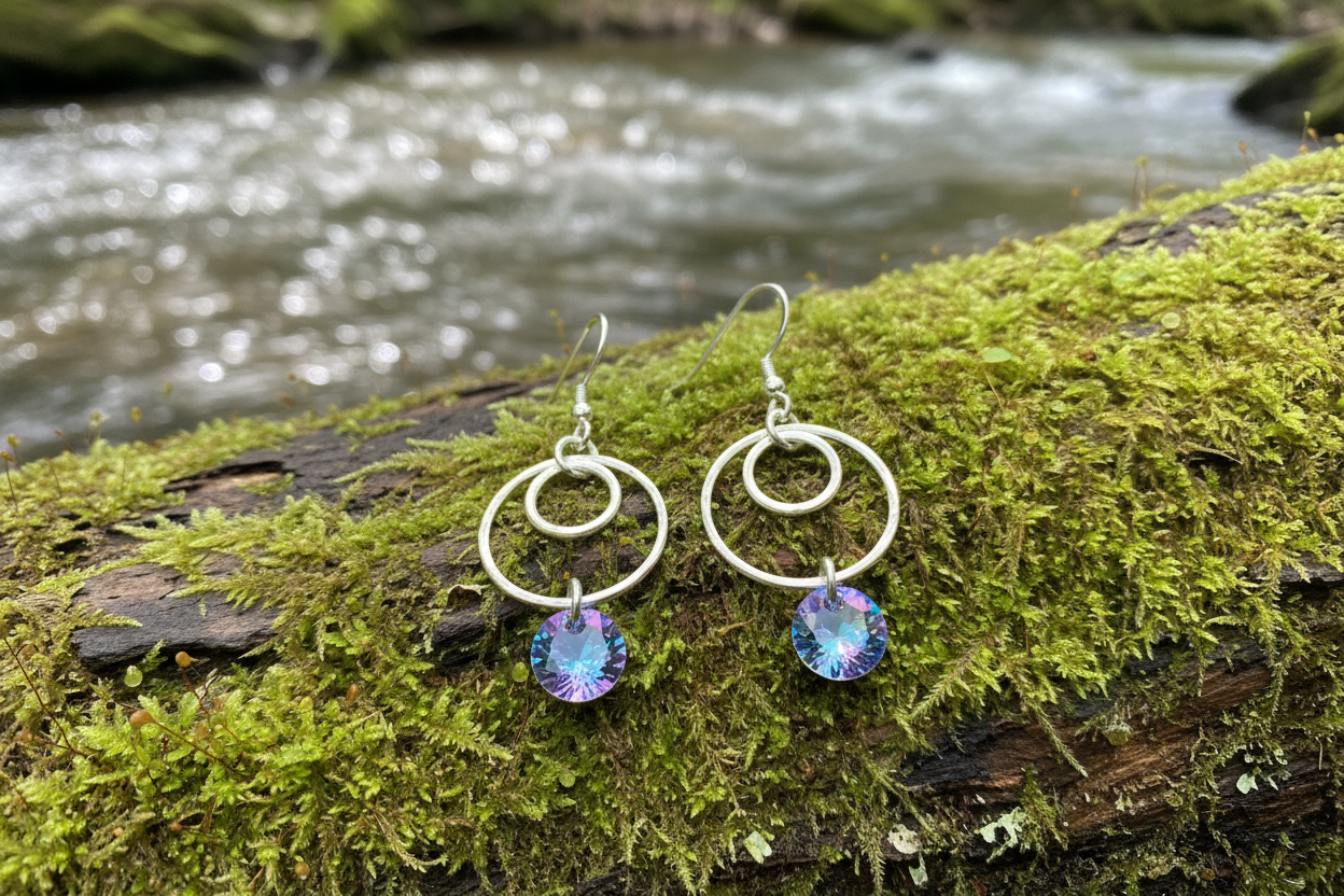 Swarovski Crystal & Circles Dangle Earrings - Vitrail Light