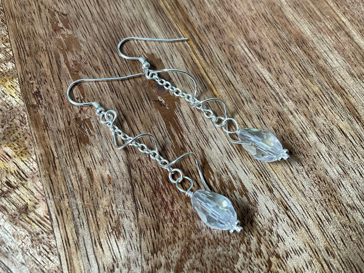 Crystal Bead & Spiral Dangle Earrings