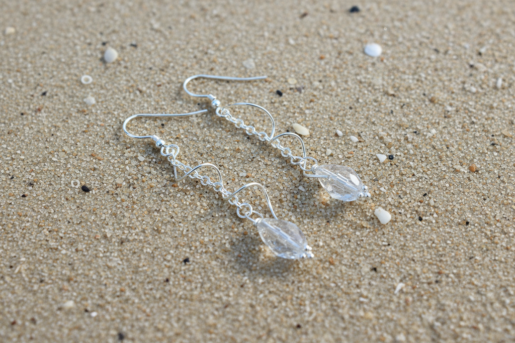 Crystal Bead & Spiral Dangle Earrings