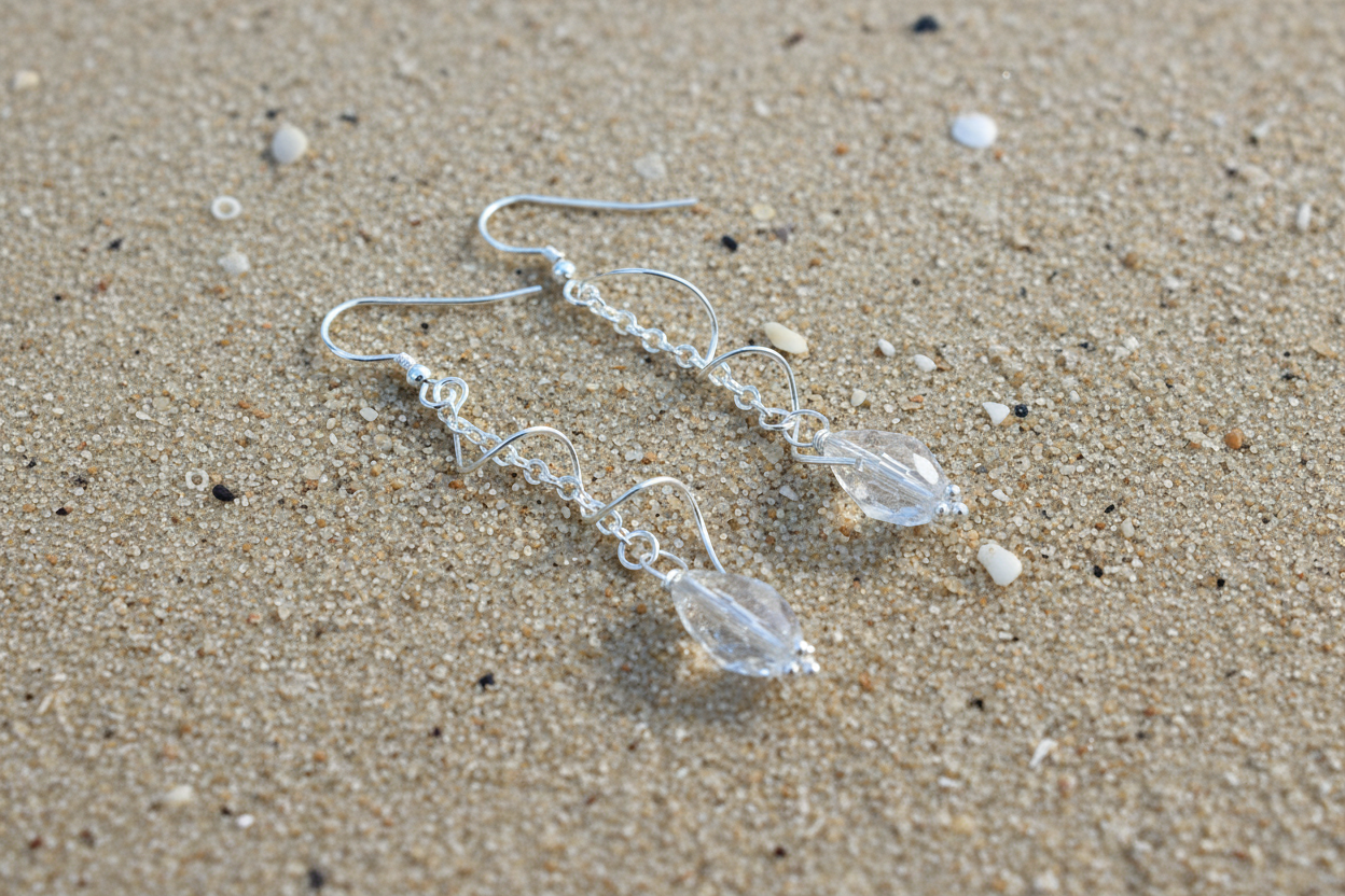 Crystal Bead & Spiral Dangle Earrings