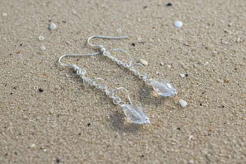 Crystal Bead & Spiral Dangle Earrings