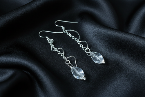 Crystal Bead & Spiral Dangle Earrings