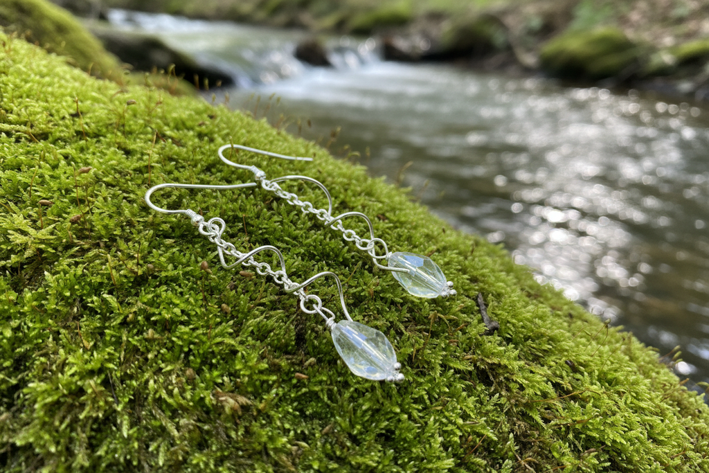 Crystal Bead & Spiral Dangle Earrings