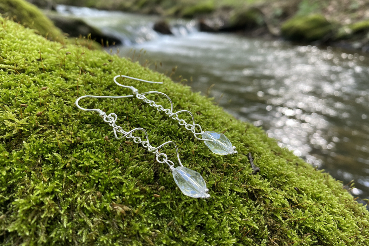 Crystal Bead & Spiral Dangle Earrings