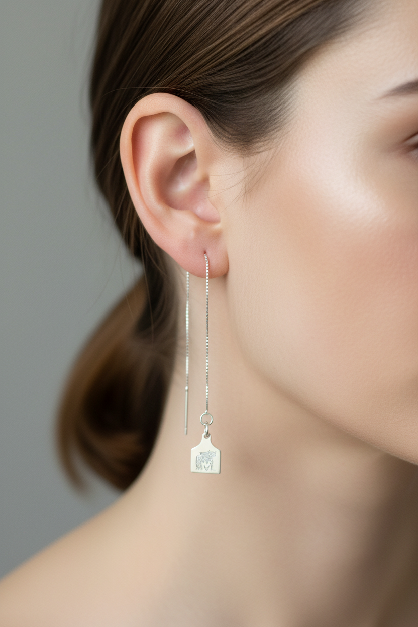 Cow Tag Threader Earrings