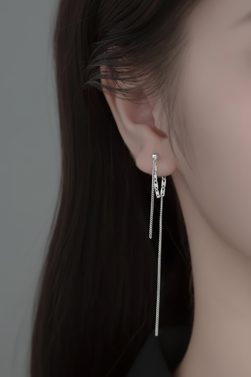 Long Double Chain Stud Earrings