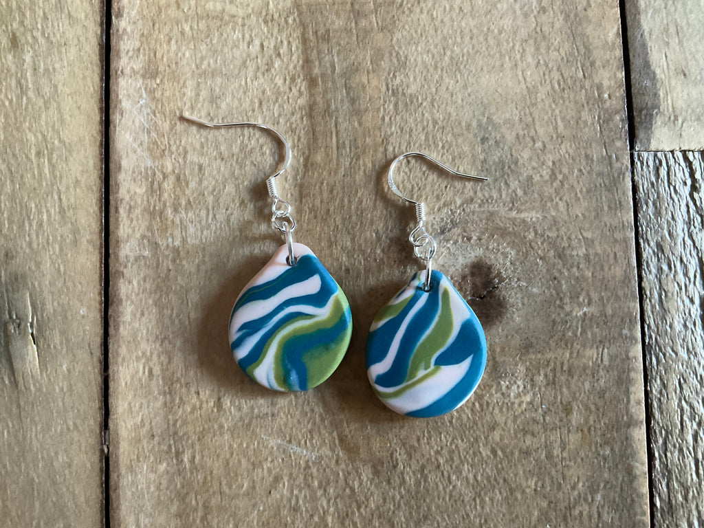 Blue Teardrop Polymer Clay Dangle Earrings