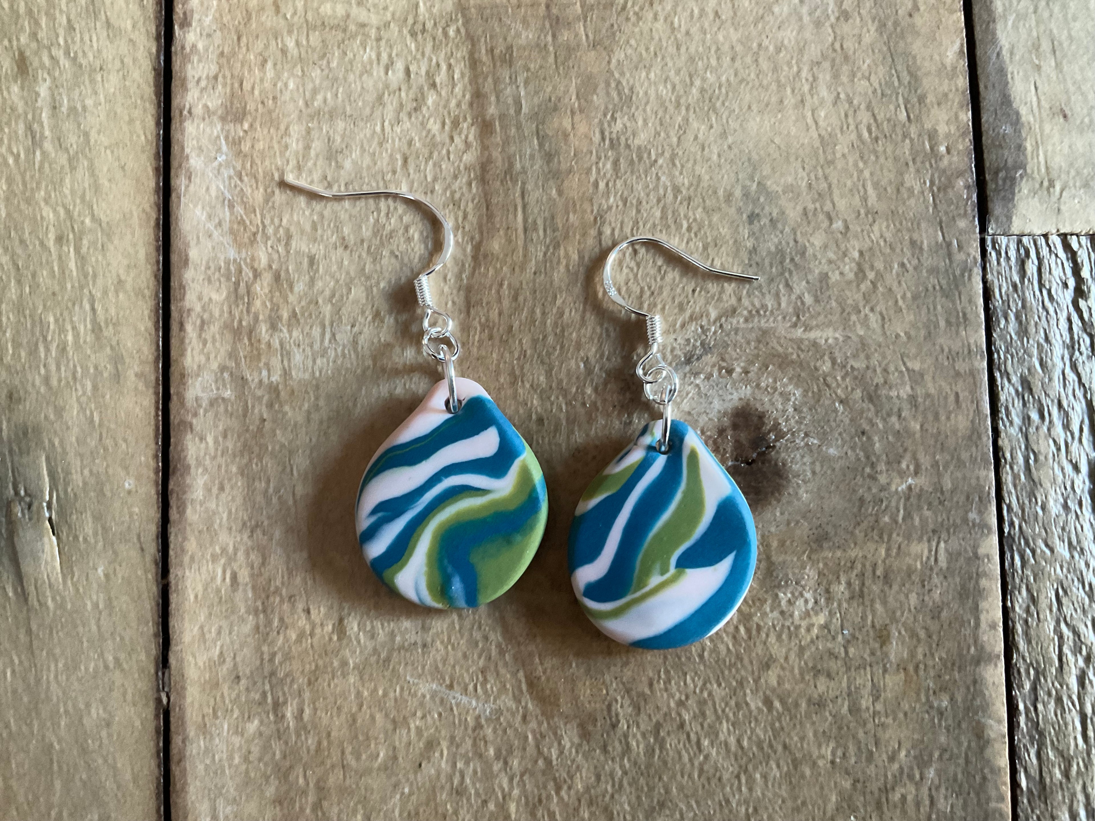 Blue Teardrop Polymer Clay Dangle Earrings