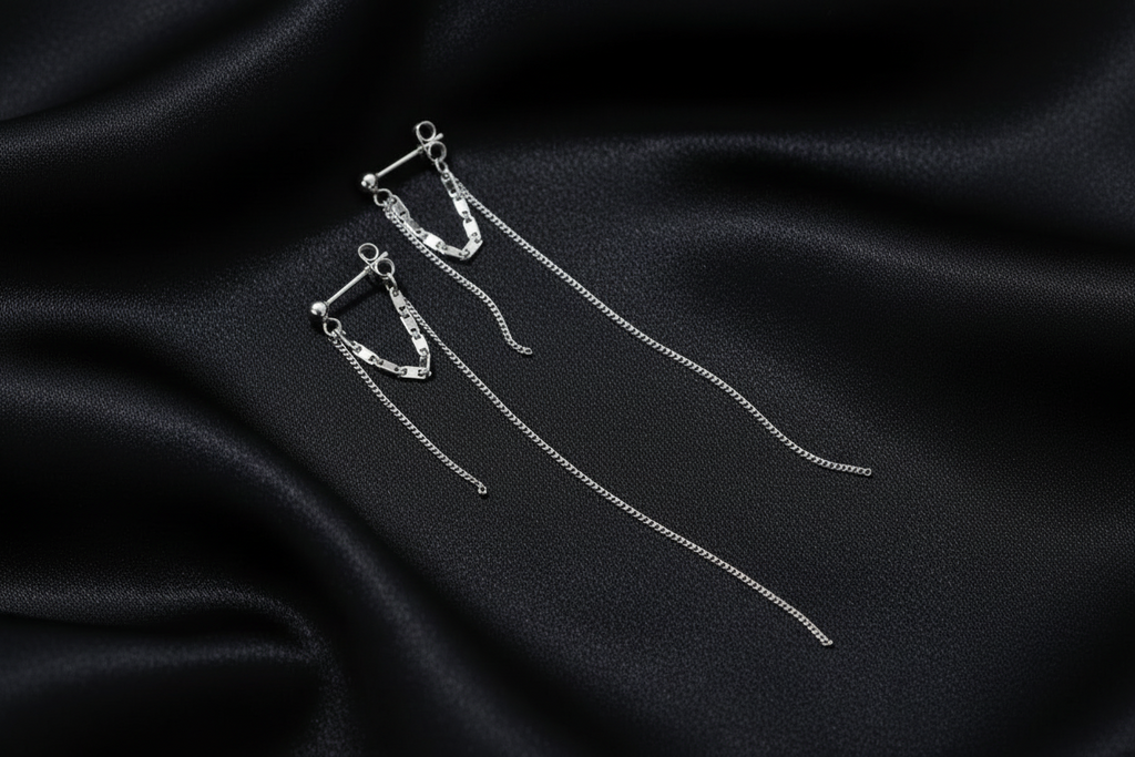 Long Double Chain Stud Earrings