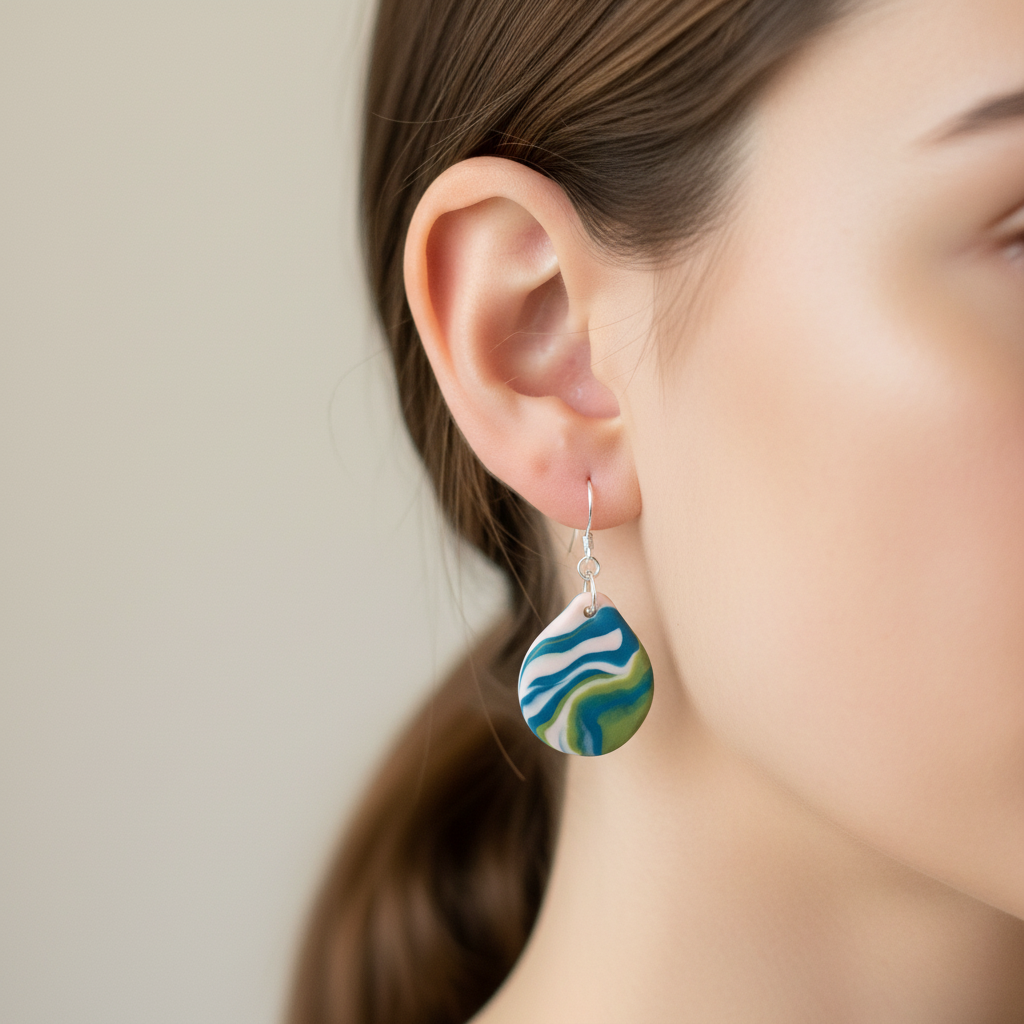 Blue Teardrop Polymer Clay Dangle Earrings