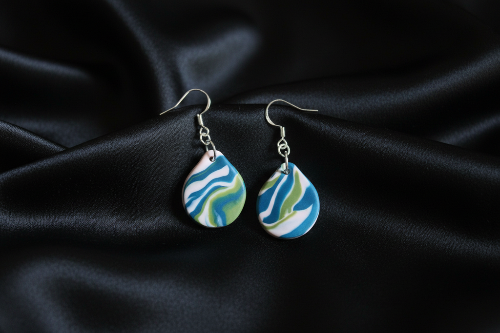 Blue Teardrop Polymer Clay Dangle Earrings