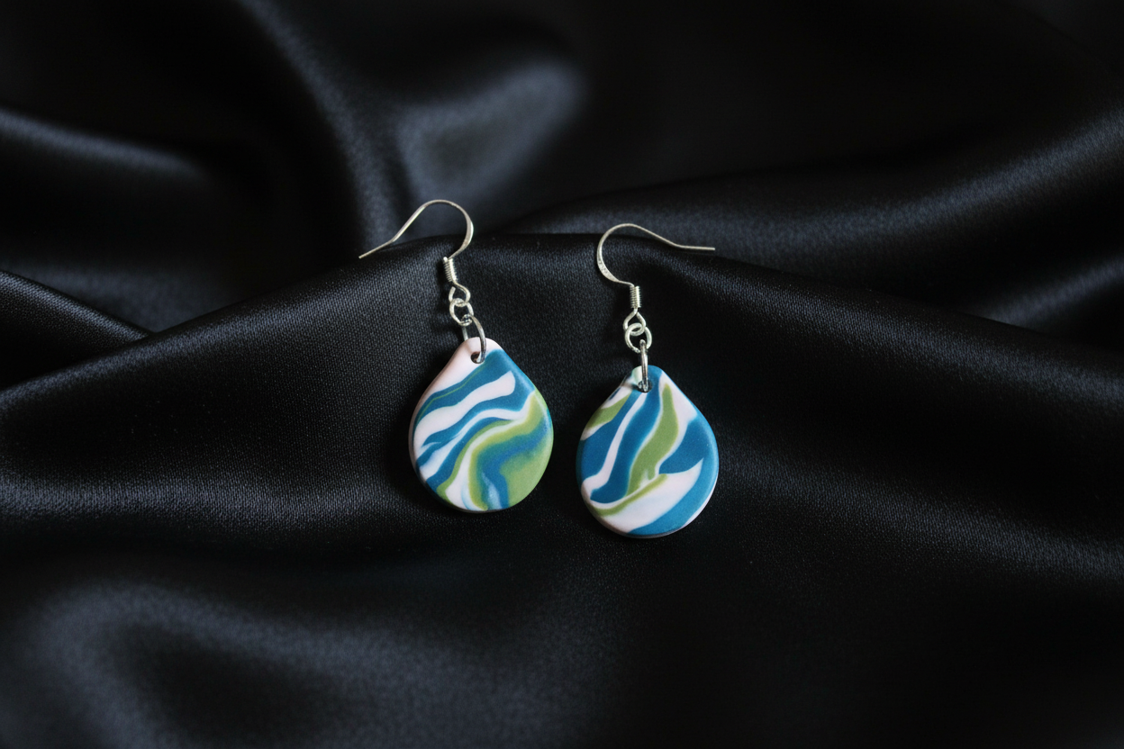 Blue Teardrop Polymer Clay Dangle Earrings