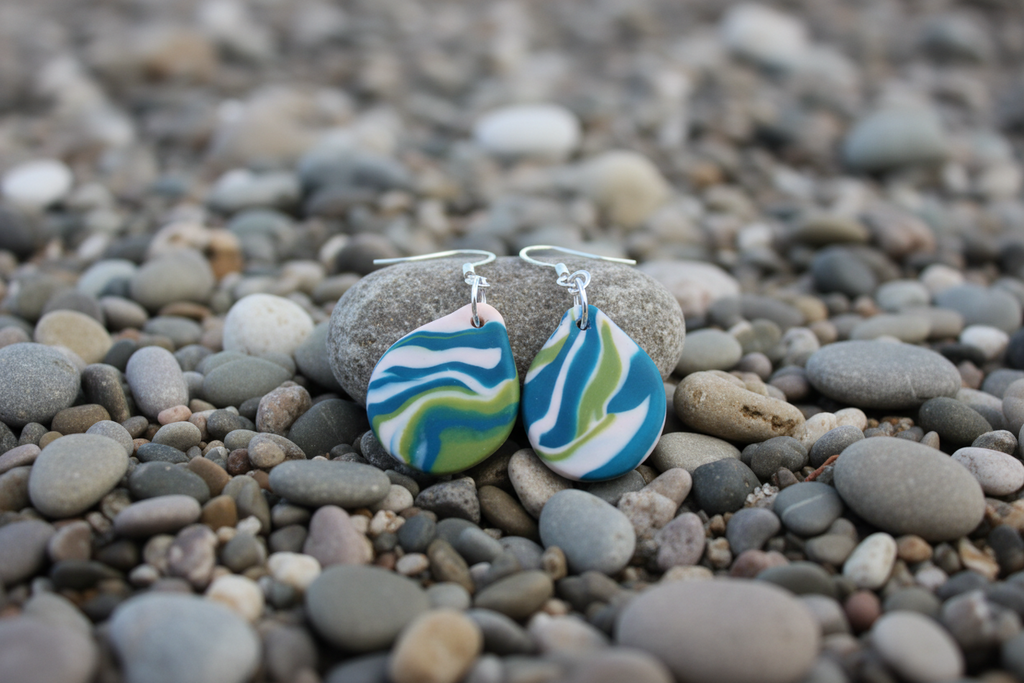 Blue Teardrop Polymer Clay Dangle Earrings