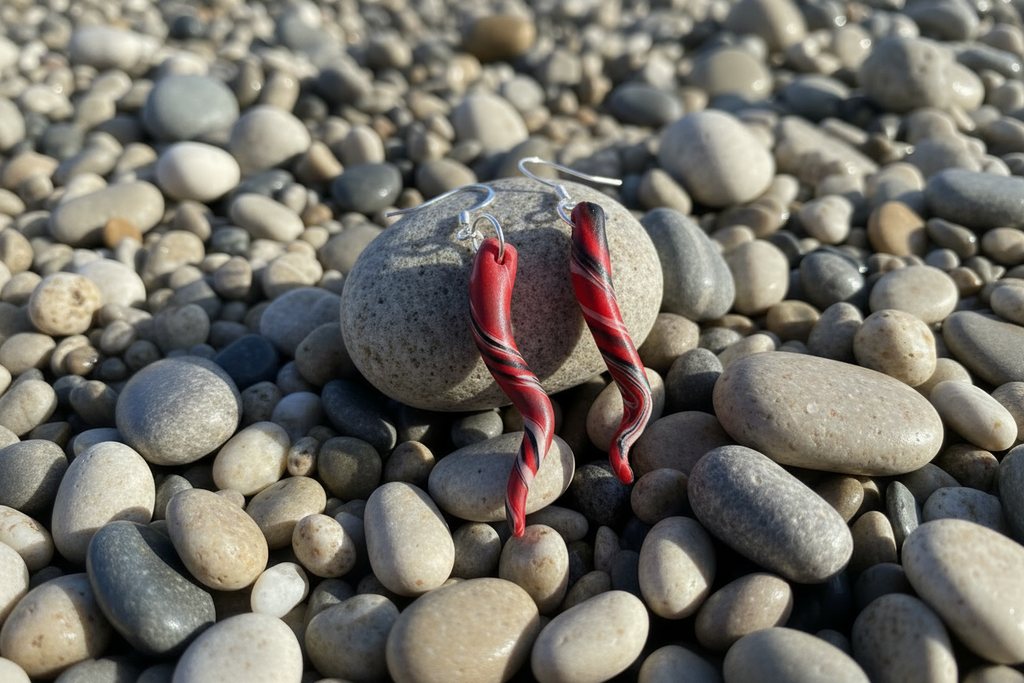 Red Tenticle Polymer Clay Dangle Earrings