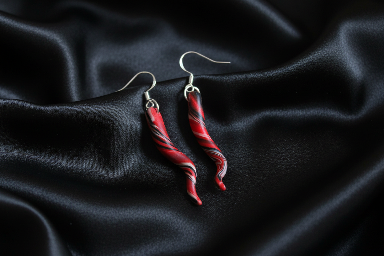 Red Tenticle Polymer Clay Dangle Earrings