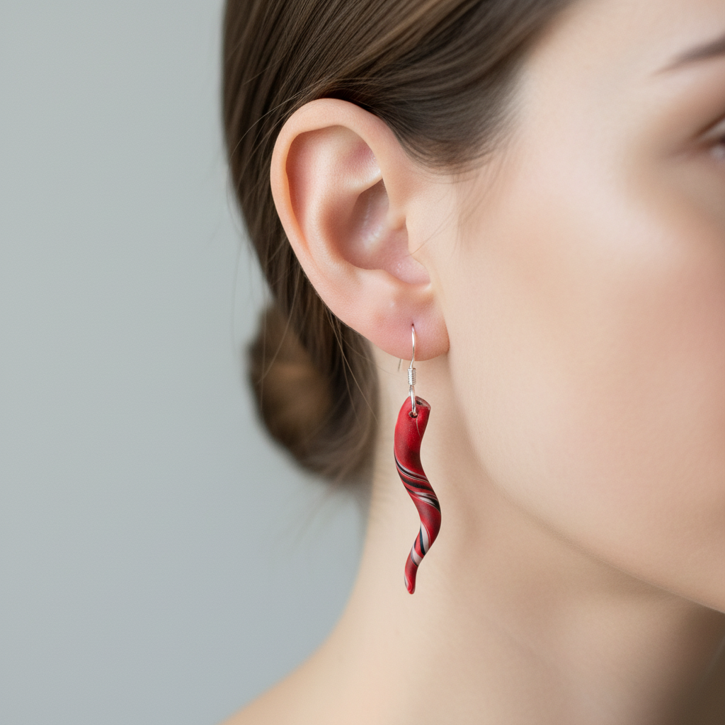 Red Tenticle Polymer Clay Dangle Earrings