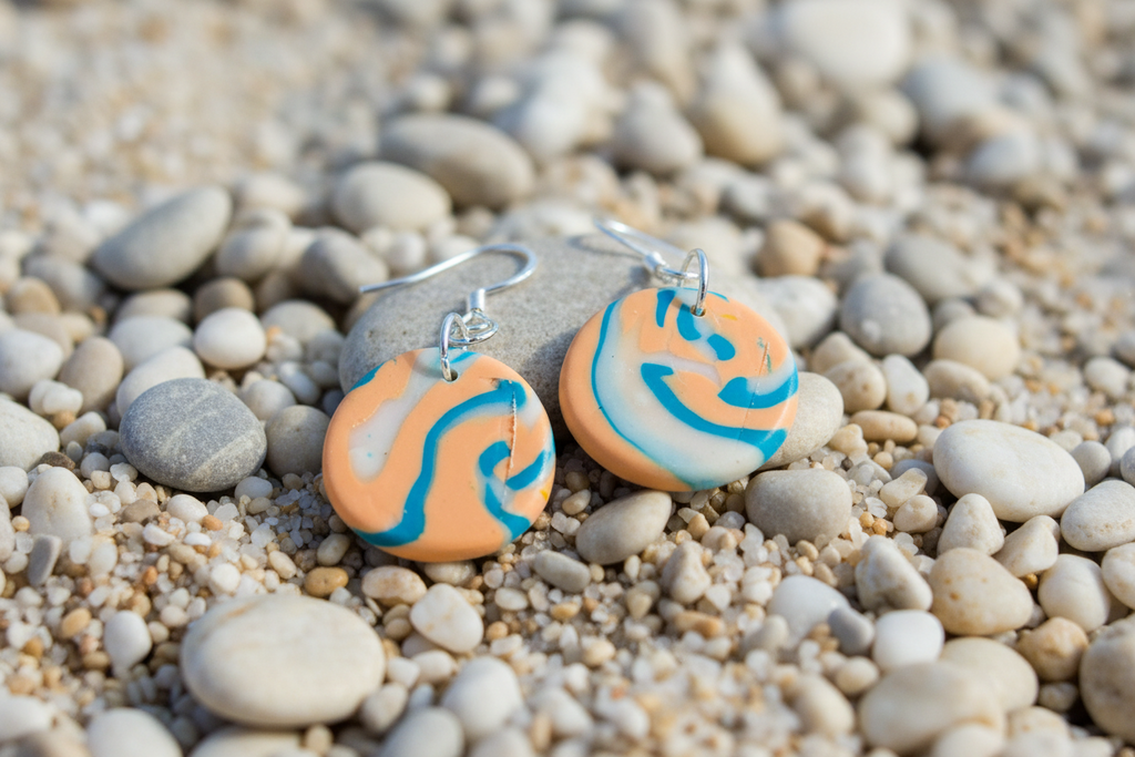 Peach & Blue Disk Polymer Clay Dangle Earrings