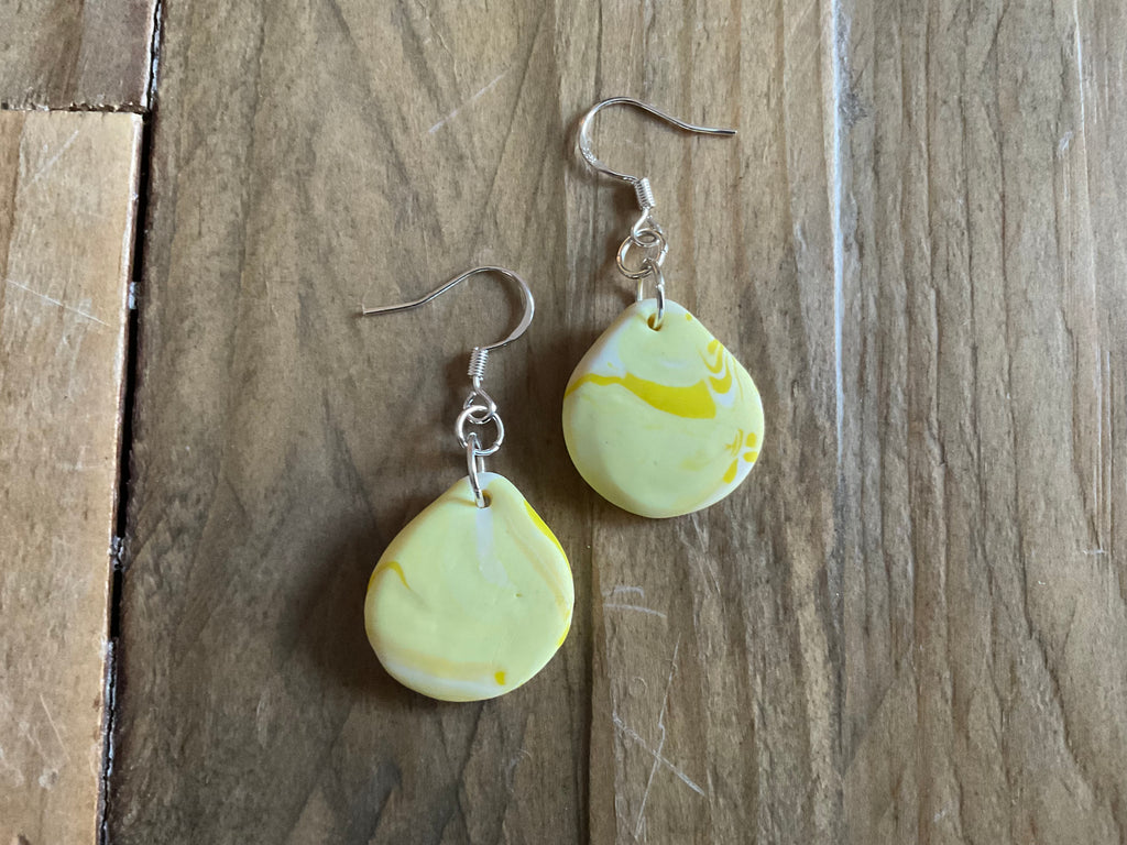 Yellow Teardrop Polymer Clay Dangle Earrings