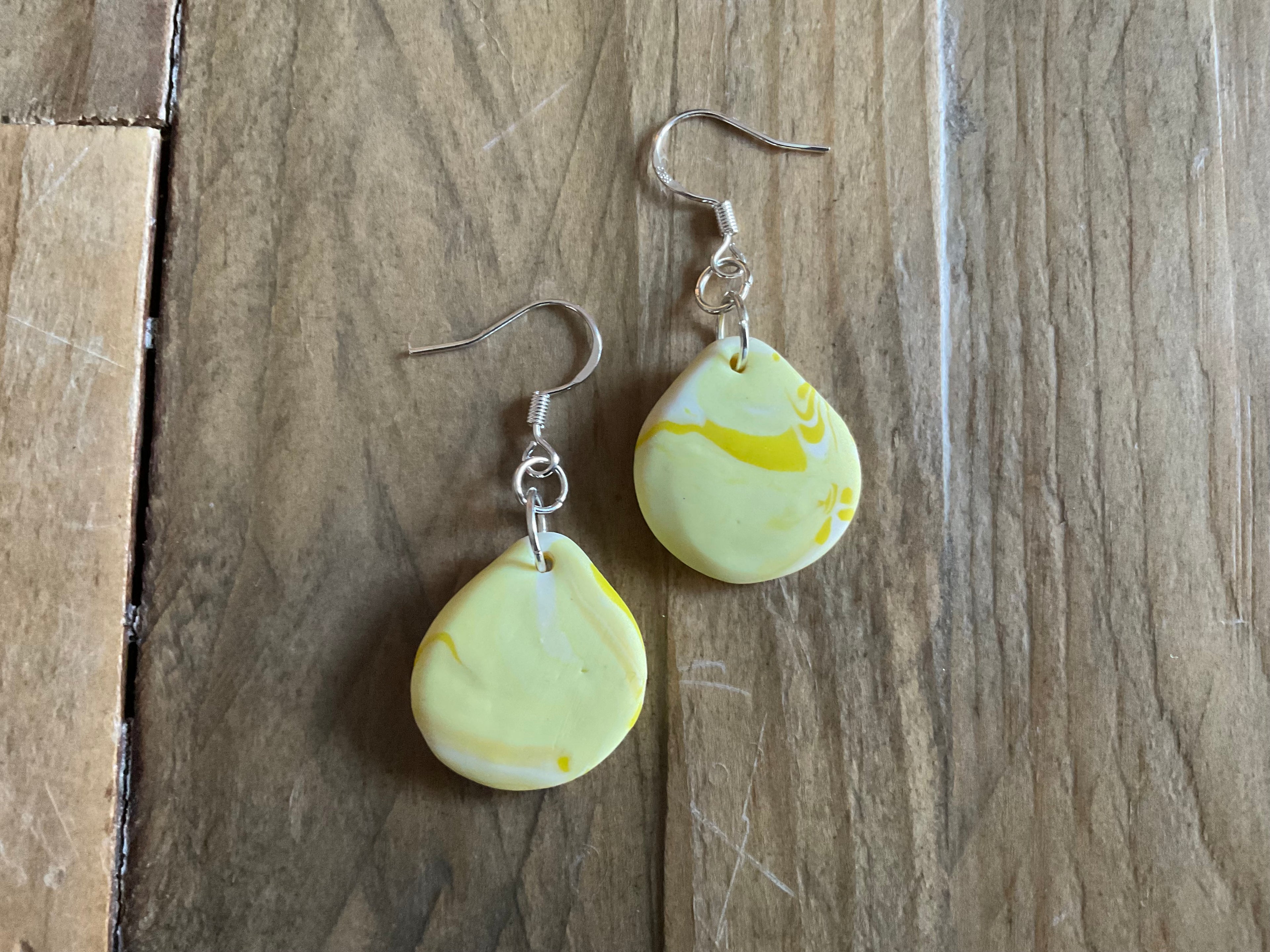 Yellow Teardrop Polymer Clay Dangle Earrings