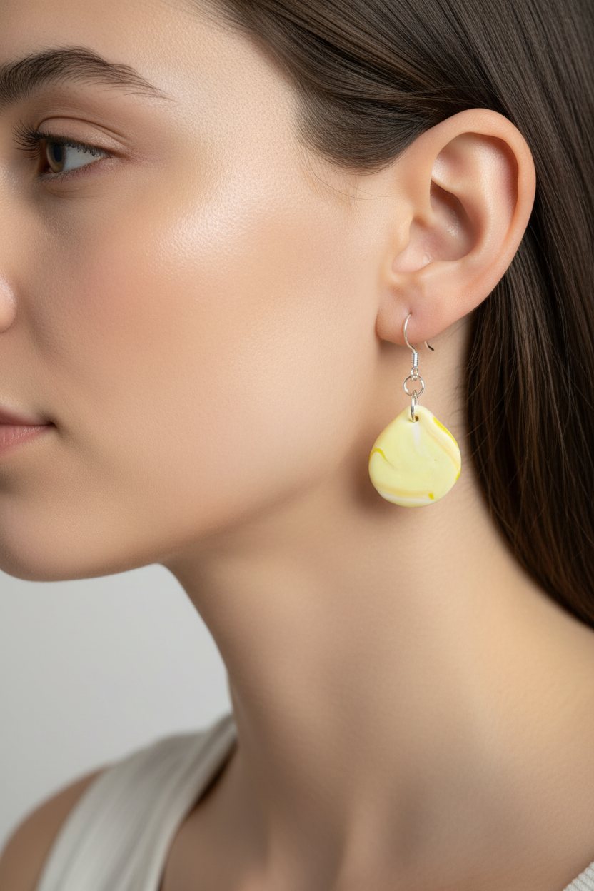 Yellow Teardrop Polymer Clay Dangle Earrings