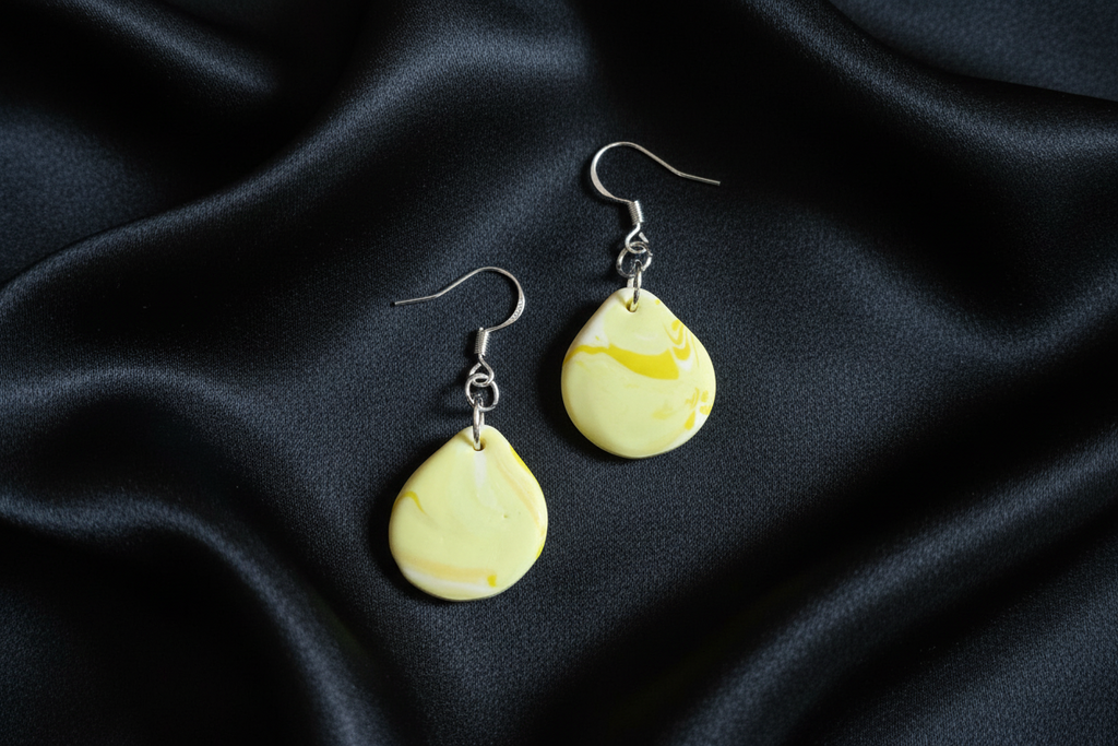Yellow Teardrop Polymer Clay Dangle Earrings